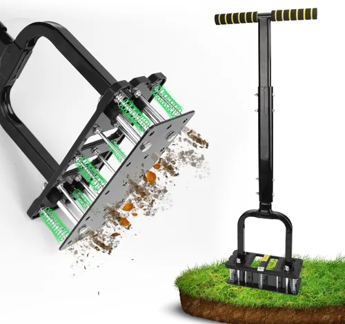 Aireador de césped, diseño automático de limpieza de suciedad y hojas, carcasa de plástico reforzado, herramienta de aireador manual de césped