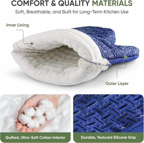 Miniatura 4 de Xlnt - Guantes de silicón antideslizantes para horno, resistentes al calor, con acabado de teflón Eco Elite, con lazo para colgar, ideales para uso