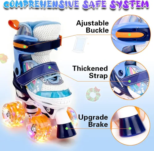 Miniatura 5 de Patines de Cuatro Ruedas para Niños de 5 6 8 12 Años 4 Tallas Ajustables Patines Quad para Niñas Niños Pequeños con Ruedas que se Iluminan Mejor