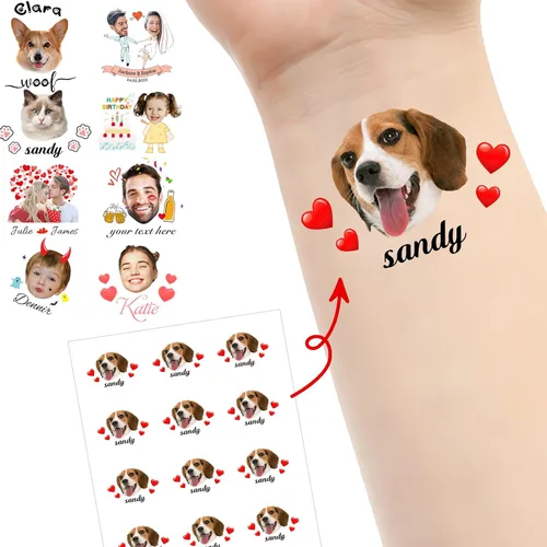 Miniatura 20 de Tatuajes personalizados temporales personalizados temporales con nombre, logotipo, foto facial para adultos, boda, cumpleaños, San Valentín