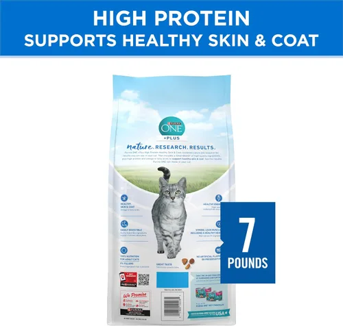 Miniatura 9 de Purina ONE Plus - Alimento para gatos con alto contenido de proteínas, salmón seco y pescado blanco del océano, fórmula para la salud de la piel