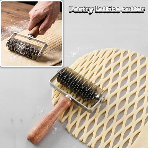 Miniatura 2 de Cortador de Rodillo de Enrejado para Repostería - Enrejado de Masa de Acero Inoxidable para Tartas, Pizza, Pan, Beef Wellington, Cortador de Rodillo