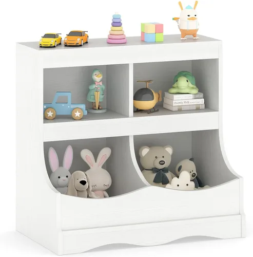 Miniatura 13 de HONEY JOY Organizador de almacenamiento de juguetes para niños con estantería, armario de almacenamiento de organización de 4 compartimentos