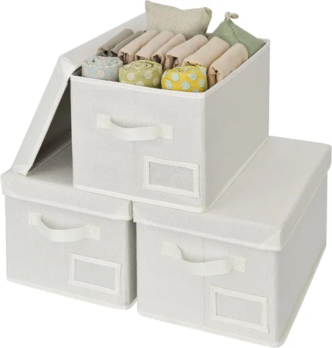 Miniatura 8 de GRANNY SAYS Cajas de tela con tapas, contenedores de almacenamiento con asas, contenedores de estante para organizar, cajas de almacenamiento extra