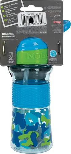 Miniatura 9 de Nuby Thirsty Kids Flip-It - Vaso para beber sin derrames con boquilla suave, 12 onzas, más de 18 meses, color camuflaje aguamarina, esenciales