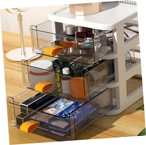 Miniatura 9 de COLLBATH Caja de tres niveles, cajones extraíbles de almacenamiento, contenedor transparente, pequeño escritorio de oficina, organizador