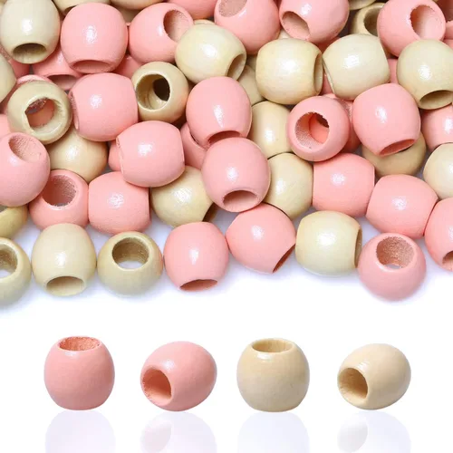 Miniatura 9 de 200 cuentas de madera de barril de 0.472 in, cuentas de madera de agujero grande para decoración de trenzas de cabello, fabricación de proyectos