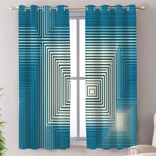 Shrahala Abstract Pattern Geometric Blackout Window Curtains, Concentric Squares Thermal Insulated Curtains Grommet Long Drapes for Bedroom,Living