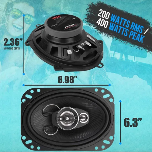 Miniatura 2 de Pyle Altavoces estéreo universales de 3 vías para automóvil, 400 W, 6 x 8 pulgadas, triaxial de alto volumen, audio profesional, altavoz universal