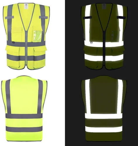 Miniatura 3 de Dazonity Chaleco de seguridad de alta visibilidad con múltiples bolsillos y cremallera, M, tiras reflectantes, apto para hombres y mujeres, trabajo