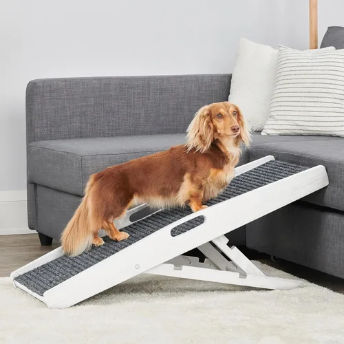 Miniatura 5 de Carlson - Rampa para mascotas de interior de 39.5 pulgadas, color blanco, plegable, altura ajustable, incluye asas, alfombra antideslizante y patas