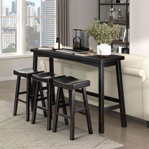 Miniatura 15 de Juego de mesa de bar Lexicon para 3, juego de mesa pequeña de cocina, mesa de isla de cocina con 3 taburetes de bar de silla de montar, juego