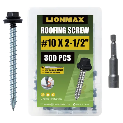Miniatura 24 de LIONMAX 300 piezas de tornillos para techos de metal #10 × 1 pulgada, revestimiento antioxidante, cabeza hexagonal, tornillo de chapa metálica