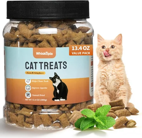 Miniatura 10 de Golosinas para gatos de interior con hierba gatera de 13.4 onzas con control de bola de pelo y cuidado dental, bocadillos naturales de pollo