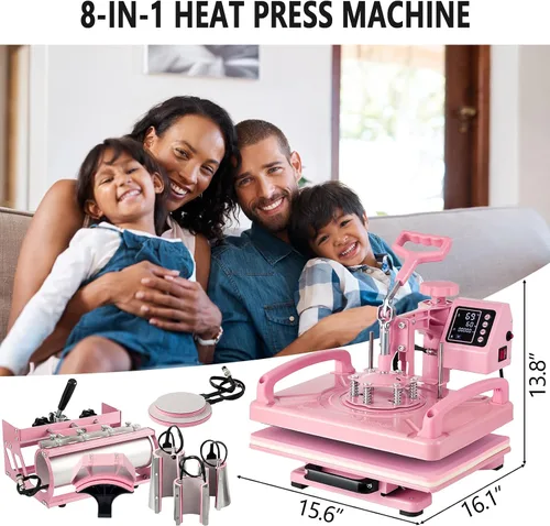 Miniatura 9 de Leomru Máquina de Prensa de Calor 8 en 1 de 12x15 Pulgadas, Máquina de Prensa de Calor para Camisetas Gorra Tapa Taza Placa Giro de 360° Alejado
