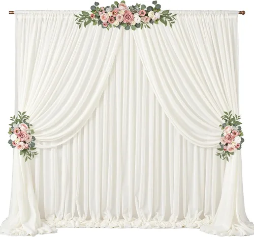 Miniatura 47 de Cortinas de fondo azul bebé de 10 pies x 10 pies, tela de gasa chiffon transparente sin arrugas, tela de fondo fotográfico drapeada para arco