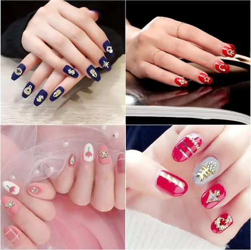 Miniatura 3 de 1 paquete de 50 diamantes de imitación dorados para uñas 3D para uñas acrílicas, joyas de uñas para arte de uñas, gemas de uñas #-Tono dorado-50