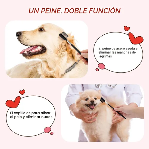 Miniatura 3 de GUBCUB Kit de peine de aseo para mascotas para perros pequeños cachorros para quitar manchas de lágrimas, 2 en 1 con dientes redondos para eliminar