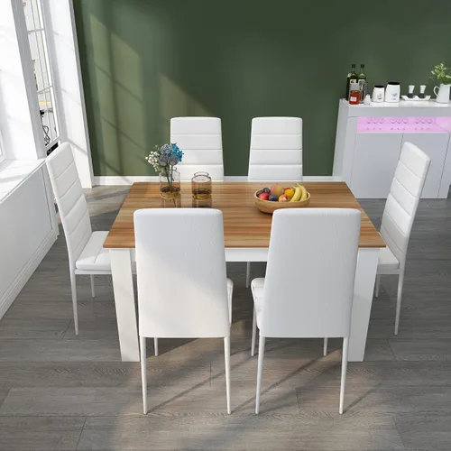Miniatura 6 de Mondeer - Juego de mesa de comedor para 4, mesa de cocina con sillas de respaldo alto de piel sintética, juego de comedor y oficina en casa que