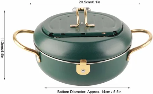 Miniatura 2 de Olla para freír, freidora verde profundo con termómetro, sartén de acero inoxidable para uso doméstico en la cocina.