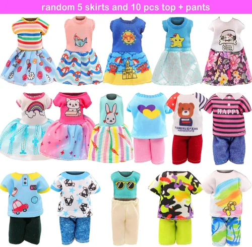 Miniatura 5 de Miunana Vestido de muñeca de 5.3 pulgadas, 36 piezas, ropa y maleta y sombreros para muñecas de 4 a 6 pulgadas, camiseta y pantalones, trajes