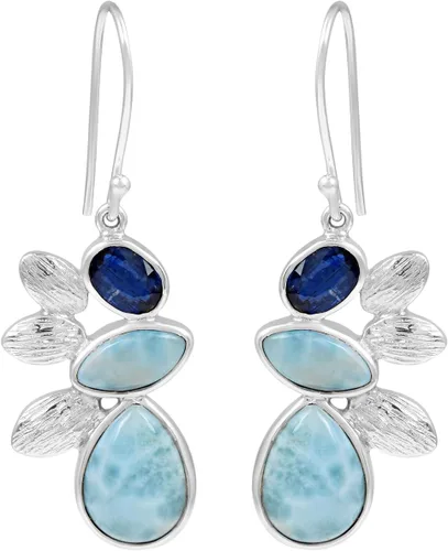 Larimar, topacio azul, perla lágrima pendientes de plata de ley filigrana irlandesa celta lágrima pendientes de joyería regalos para mujeres