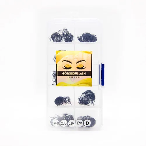 Miniatura 58 de Extensiones de pestañas 20D, 25D. 500 abanicos de pestañas prefabricados. Extensiones de pestañas. Hechas a mano (20D - rizo D - 0.03, 0.55 pulgadas)