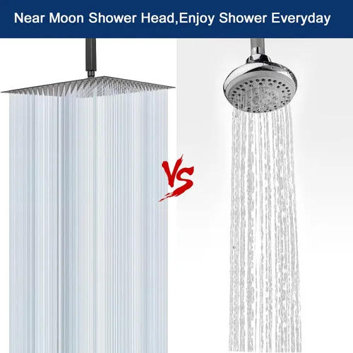 Miniatura 8 de NearMoon Cabezal de ducha tipo lluvia con brazo de ducha, ducha cuadrada para montaje en techo, cabezal de ducha de techo de acero inoxidable, Negro