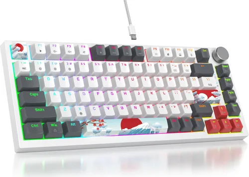 Miniatura 20 de Fogruaden Teclado para juegos con cable, 75 por ciento, intercambiable en caliente, teclado mecánico cremoso de montaje en junta con perilla
