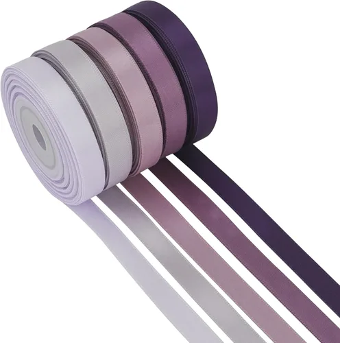 Miniatura 8 de HUIHUANG Cinta Negra Blanca Plateada de 3/8" Cinta de Satén Surtida 5 Colores Cinta de Color Sólido de Doble Cara para Envoltura de Regalos de Días