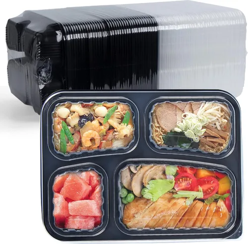 Miniatura 9 de Contenedores de Alimentos de 8" 34 oz Paquete de 55 - Plástico PP Relleno de Minerales 3 Compartimentos Envuelto en Plástico Retráctil Grado