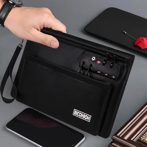 Miniatura 2 de Bolsa de dinero ignífuga con cerradura, bolsa de efectivo bolsa de banco para efectivo, bolsa de almacenamiento de objetos valiosos, caja fuerte