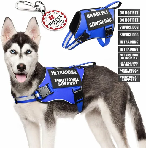 Miniatura 14 de Arnés de chaleco para perro de servicio+Etiqueta de identificación+10 parches, etiqueta de perro de servicio metálica y chaleco reflectante de apoyo
