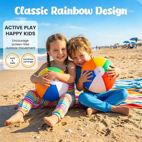 Miniatura 4 de 3 otters Paquete de 4 bolas de playa de 12 pulgadas, juguetes inflables de piscina arcoíris para juegos de agua de verano, recuerdos de fiesta
