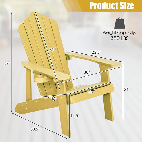 Miniatura 3 de Giantex Silla Adirondack para exteriores, sillas de patio de gran tamaño con portavasos oculto, veta de madera realista, capacidad de peso de 380