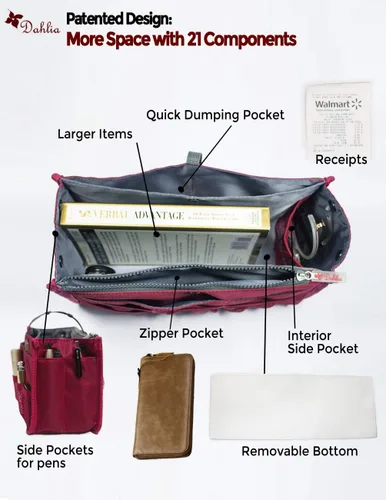 Miniatura 4 de Dahlia - Organizador de bolso rígido con compartimentos, 21 componentes (modelo patentado)