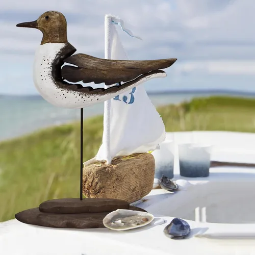 Miniatura 5 de Estatua de pájaro marino de madera, gaviota en el soporte, escultura náutica de aves costeras, para interiores y exteriores, figura de animales