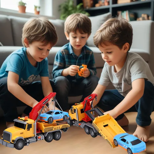 Miniatura 6 de Camión de remolque para niños con juguetes de coche para niños de 4 a 7 años, camión de remolque grande con luces de gancho de trabajo y juguetes