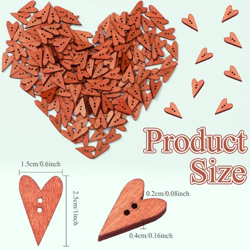 Miniatura 2 de Zeyune 200 botones de corazón a granel corazones de madera para manualidades, botones de madera de 1 pulgada a granel pequeños botones de corazón