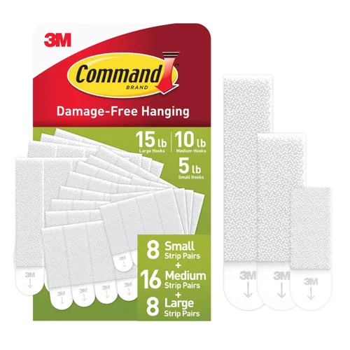 Command - Lote de 10 pares pequeños y 8 pares medianos de tiras para colgar PH203-18NA, color blanco
