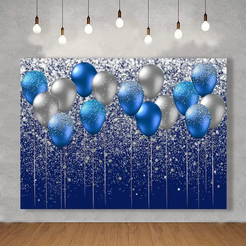 Miniatura 3 de Fondo de globo azul y plateado de 7 x 5 pies, fondo plateado con purpurina, boda, graduación, fiesta de cumpleaños, pancarta, decoración de mesa