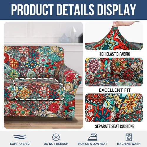 Miniatura 3 de hyha Funda para sofá, diseño floral, elástica, estampada, 4 piezas, fundas para sofá de 3 cojines separados, protector de muebles lavable para Rojo