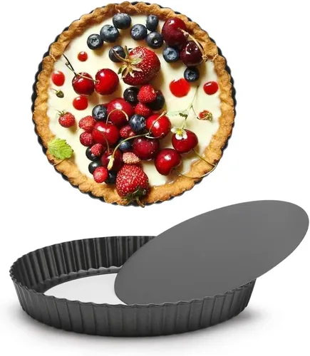 Miniatura 17 de Beasea Sartén para tartas de 10 pulgadas con parte inferior extraíble, sartén antiadherente para quiche con borde estriado, base suelta, bandeja