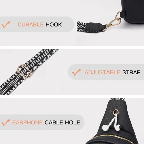 Miniatura 60 de Telena Riñonera pequeña para mujer, de cuero, cangureras, bolsa de pecho para mujer