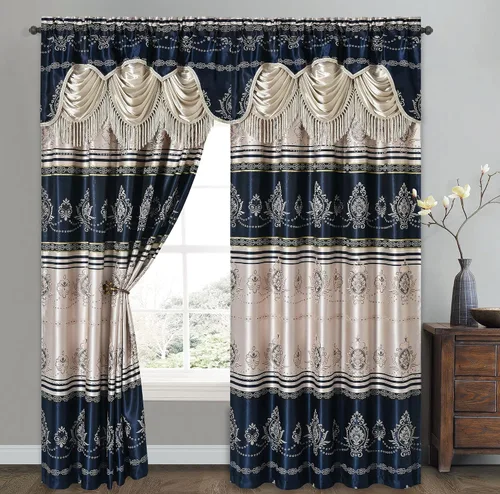 Miniatura 10 de GOHD Harmony Horizon. Panel de cortina jacquard con cenefa de lujo adjunta. Juego de 2 piezas. Cada pieza de 54 pulgadas de ancho x 90 pulgadas
