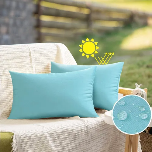 Miniatura 28 de VAKADO - Juego de 2 fundas de cojín decorativas impermeables para exteriores, 16x16 pulgadas, para sofá, jardín, banco, porche, decoración de Aqua
