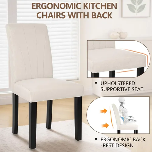 Miniatura 5 de VECELO Parsons - Juego de 6 sillas de comedor tapizadas, tela moderna, patas de madera maciza y respaldo alto, para cocina/sala de estar, color beige