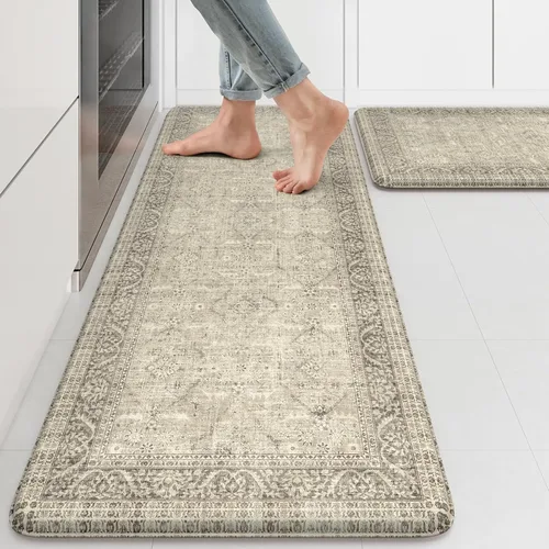 Miniatura 18 de KIMODE Alfombra de Cocina Antifatiga 2 Piezas, Alfombras de Cocina Antideslizantes e Impermeables, Alfombra de Cocina de Estilo Rústico en Gris