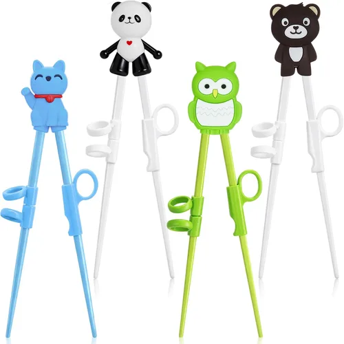 Nuanchu 4 pares de palillos de entrenamiento de animales para niños y adultos principiantes, linda vajilla reutilizable para animales de
