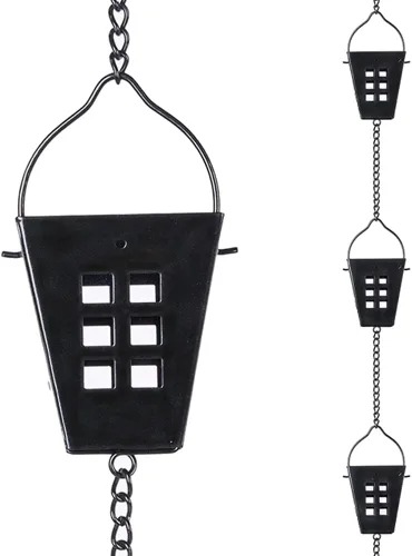 Cadena de lluvia cuadrada, cadenas negras para canalones de 10 pies con 12 copas, cadena captadora de lluvia ajustable con campana para drenaje de